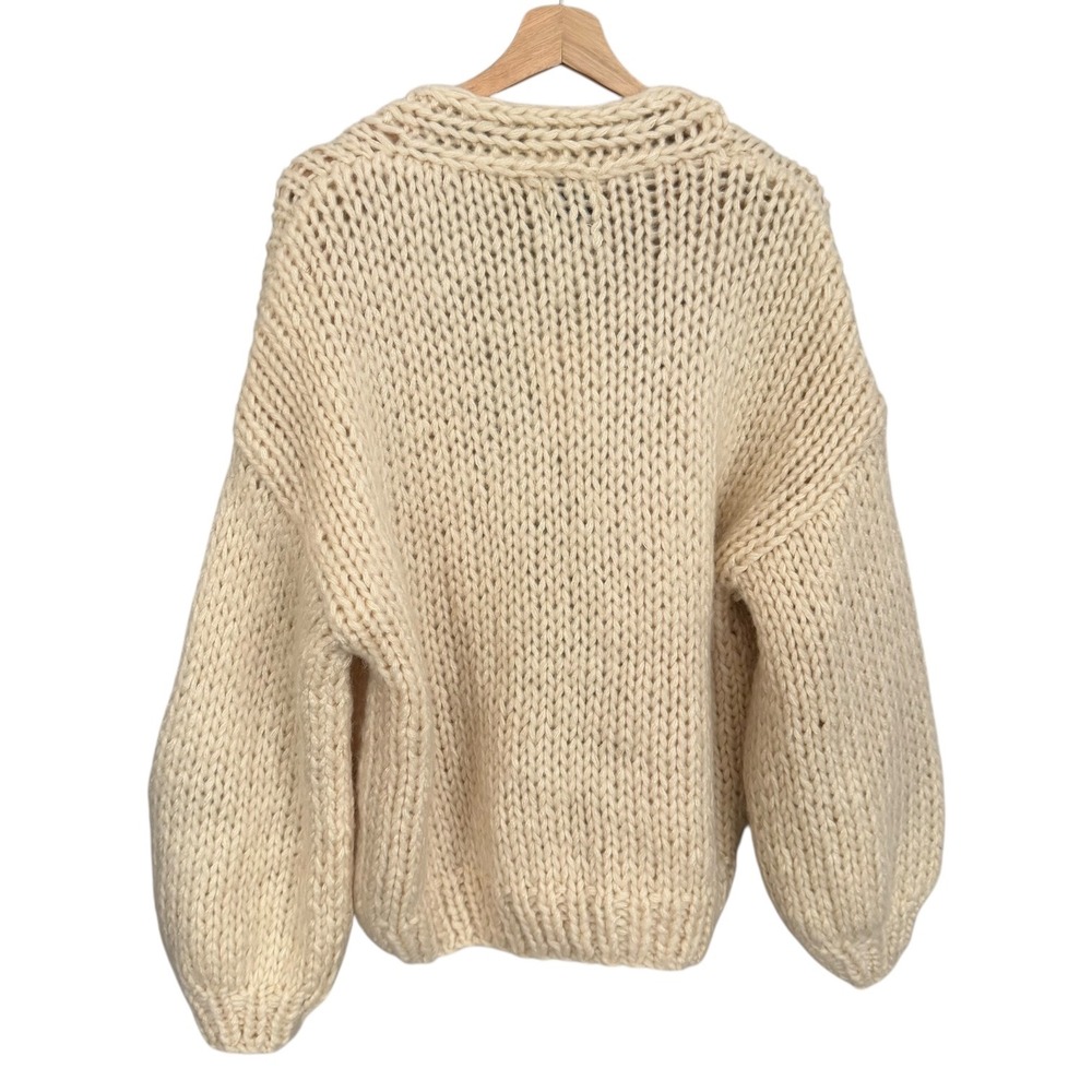 FRNCH Paris Cottagecore Feminine Embroidered Chunky Knit Taya Cardigan Cream - Picture 3 of 7